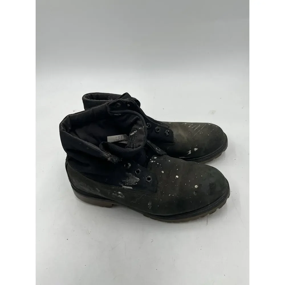 Timberland Mens Black Roll Top Leather Boots Size 8 Lace Up Work Boots